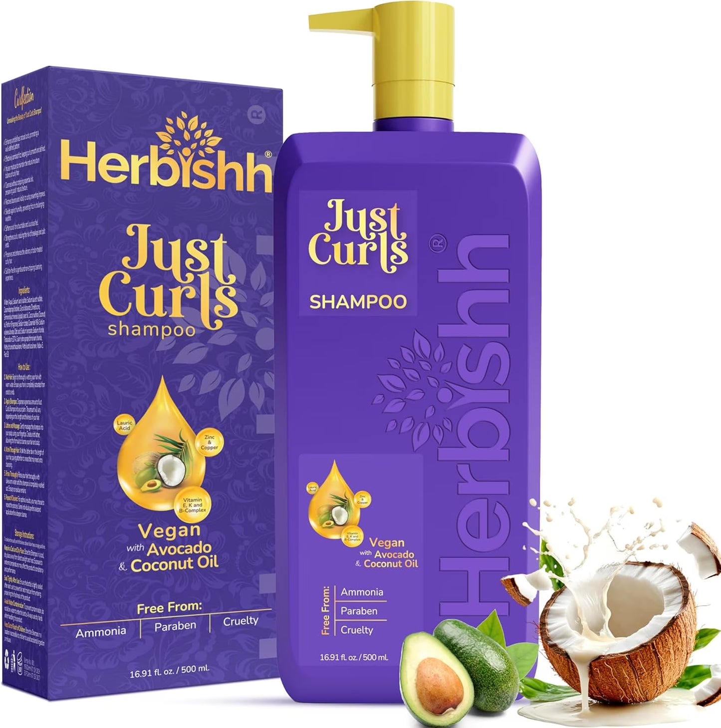 Just Curls Vegan Shampoo for Curly Hair Products Kit Enriched with Avocado & Coc
