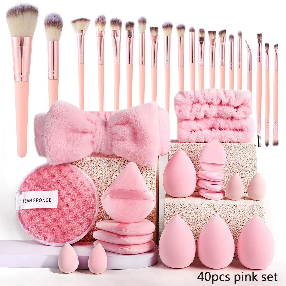 12-40PCS Makeup Tool Set Makeup Sponge Powder Puff Full Set Fluffy Makeup Brush Eyeshadow Brush Blush Brush Women Cosmetic Tool