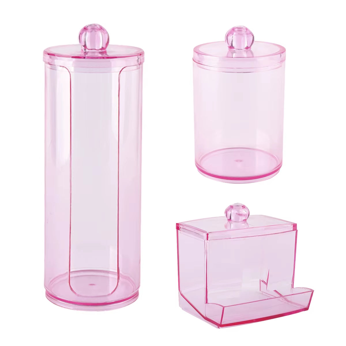 1/3 Pcs Acrylic Qtip Holder with Lid Clear Pink Cotton Pad Holder Bathroom Makeup Organizers Containers Storage Box