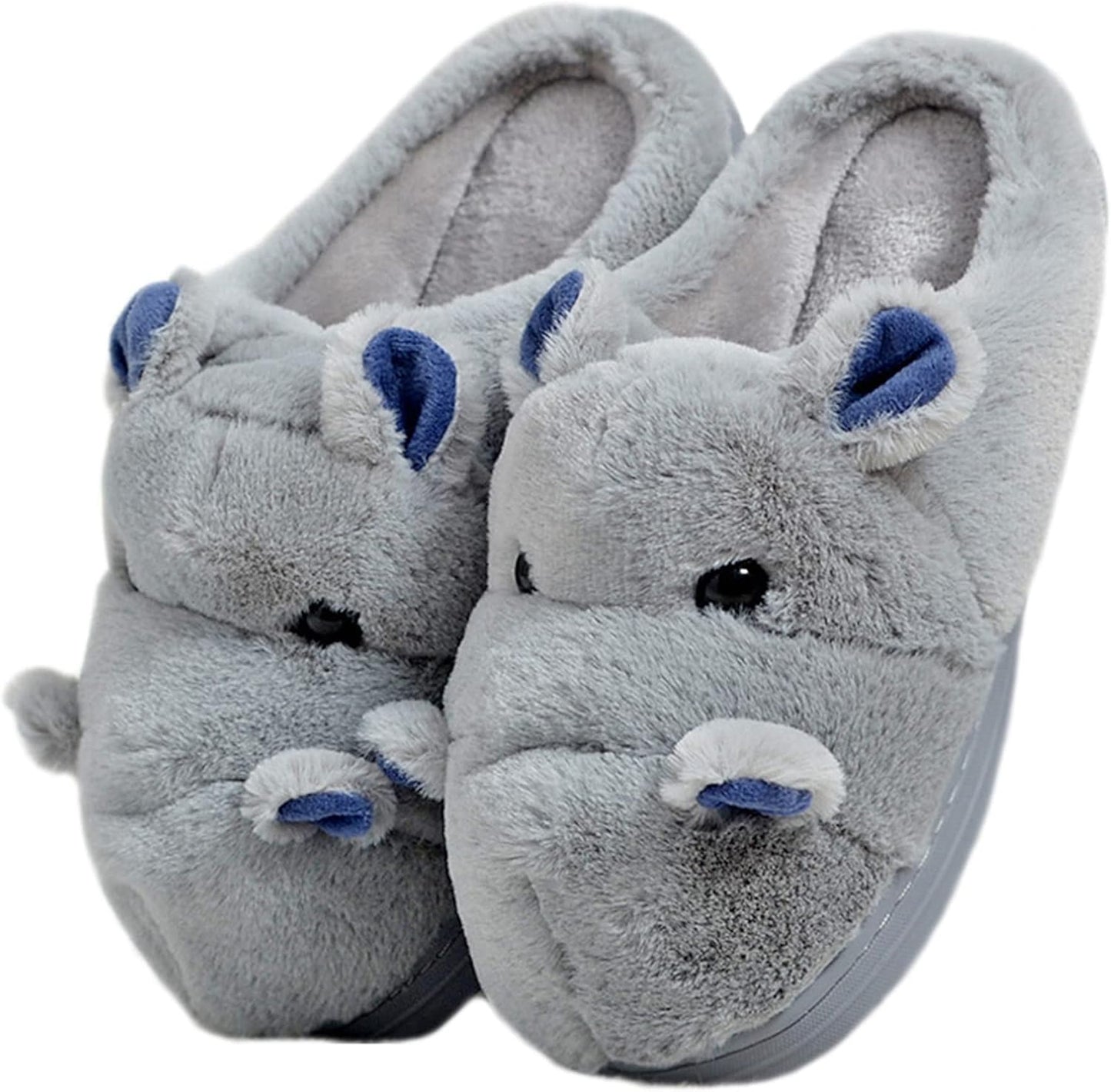 Women'S Cartoon Animal Hippo Slippers - Winter Warm Furry Cute Home Slippers