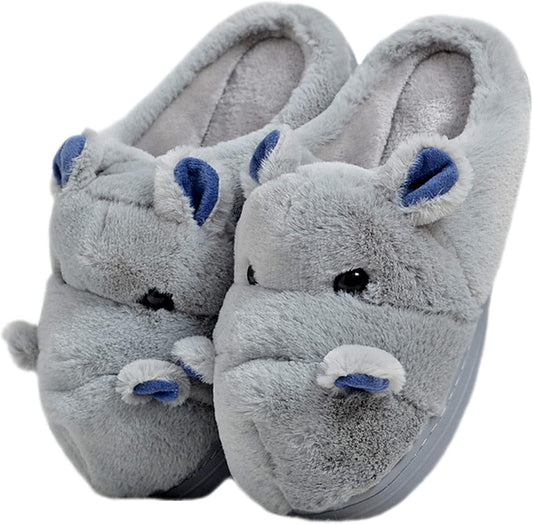 Women'S Cartoon Animal Hippo Slippers - Winter Warm Furry Cute Home Slippers