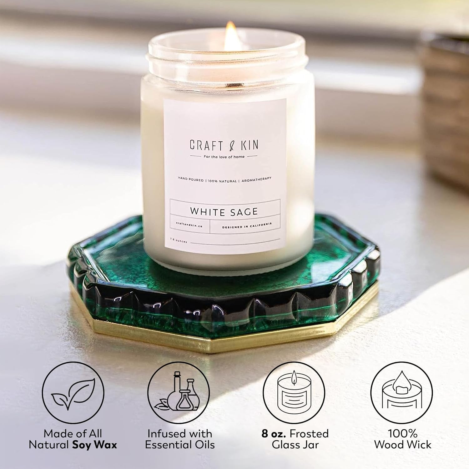 White Sage Fall Scented Candless for Cleansing | 8 Oz 45 Hour Long Lasting | Classic Soy Woodwick Fall Candles | Made with Natural Soy | Gifts for Men and Women