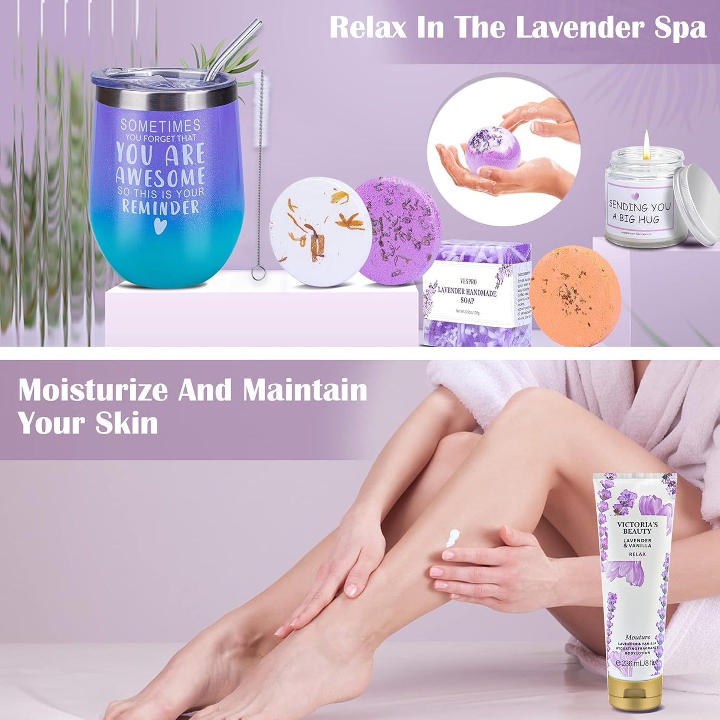 Spa Gift Baskets for Women - Spring Bath and Body Works Set, Relaxing Sympathy Box for Mom, Sister, Wife, Lover