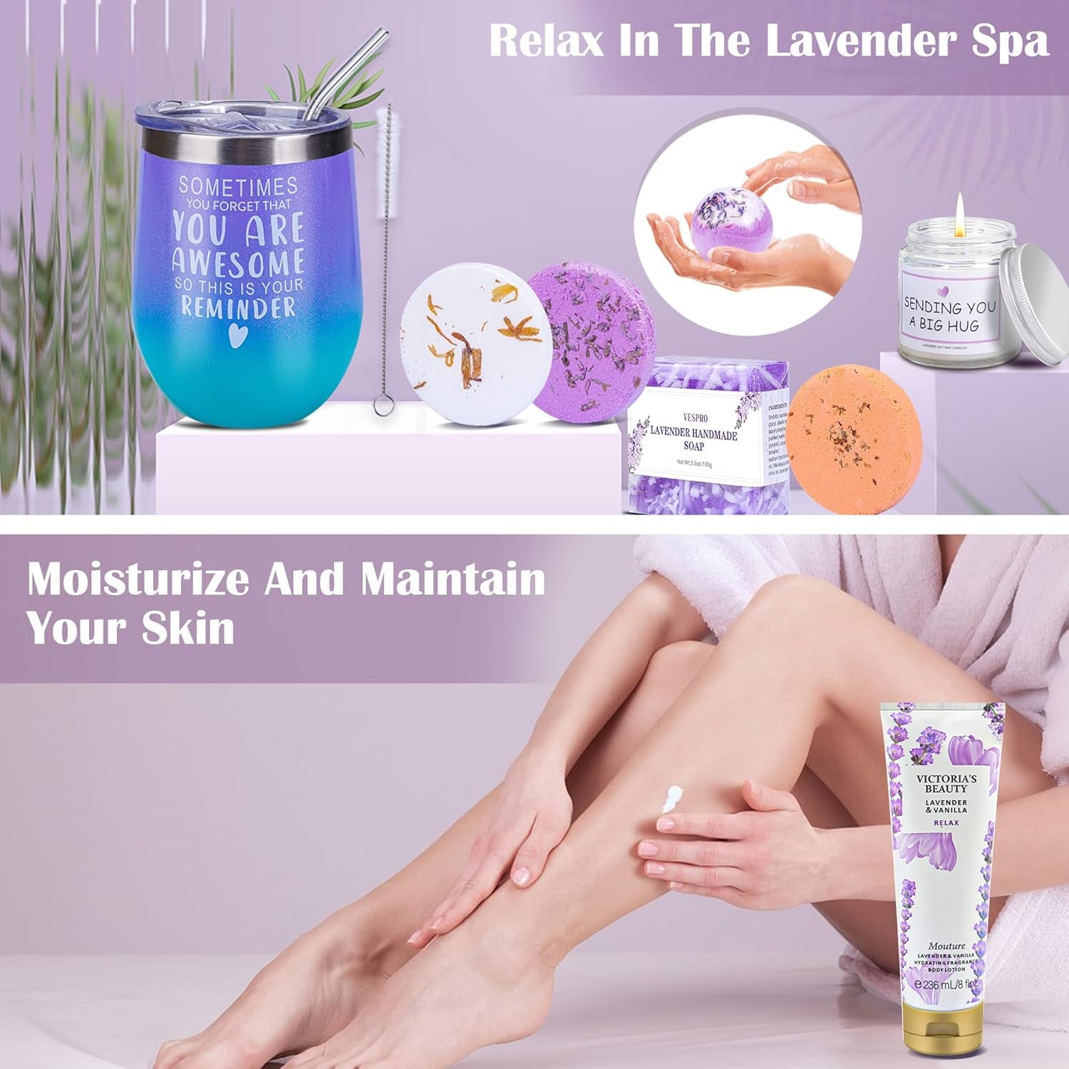 Spa Gift Baskets for Women - Spring Bath and Body Works Set, Relaxing Sympathy Box for Mom, Sister, Wife, Lover