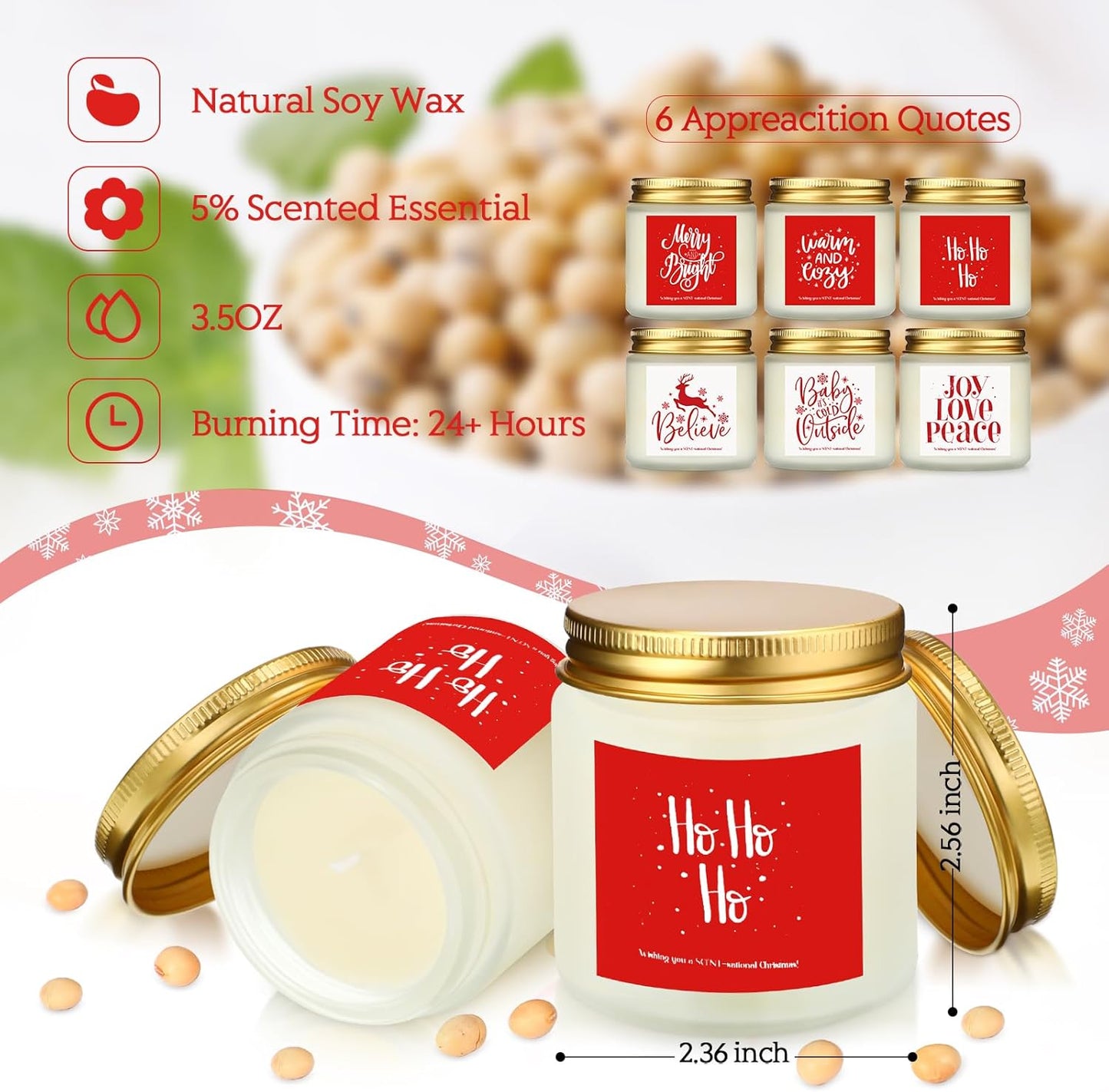 6 Pcs Christmas Scented Candles Christmas Candle Set Soy Holiday Candles 3.5 Oz Candle Winter Candle Gifts for Women Men Family Friends Coworkers Appreciation (Classic Scent)