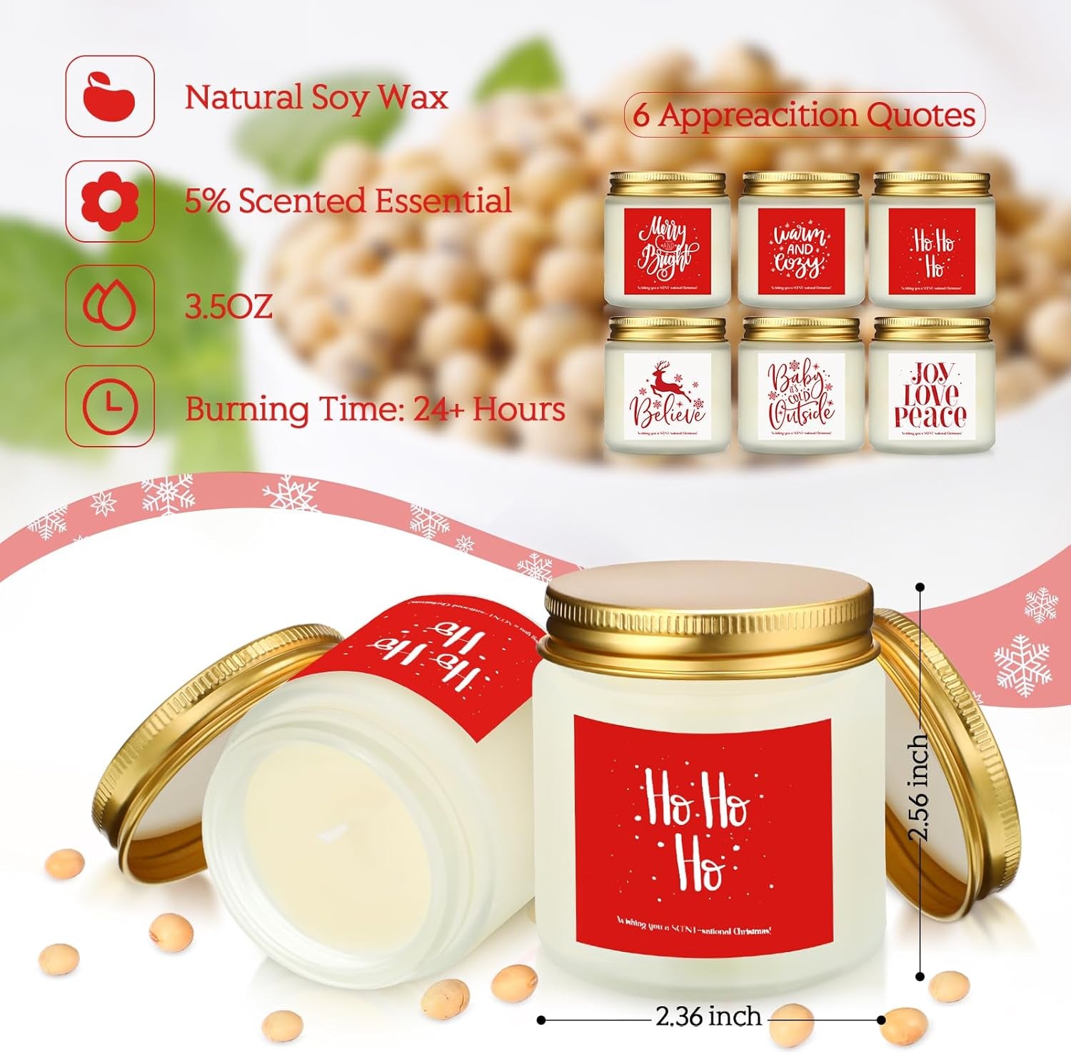 6 Pcs Christmas Scented Candles Christmas Candle Set Soy Holiday Candles 3.5 Oz Candle Winter Candle Gifts for Women Men Family Friends Coworkers Appreciation (Classic Scent)