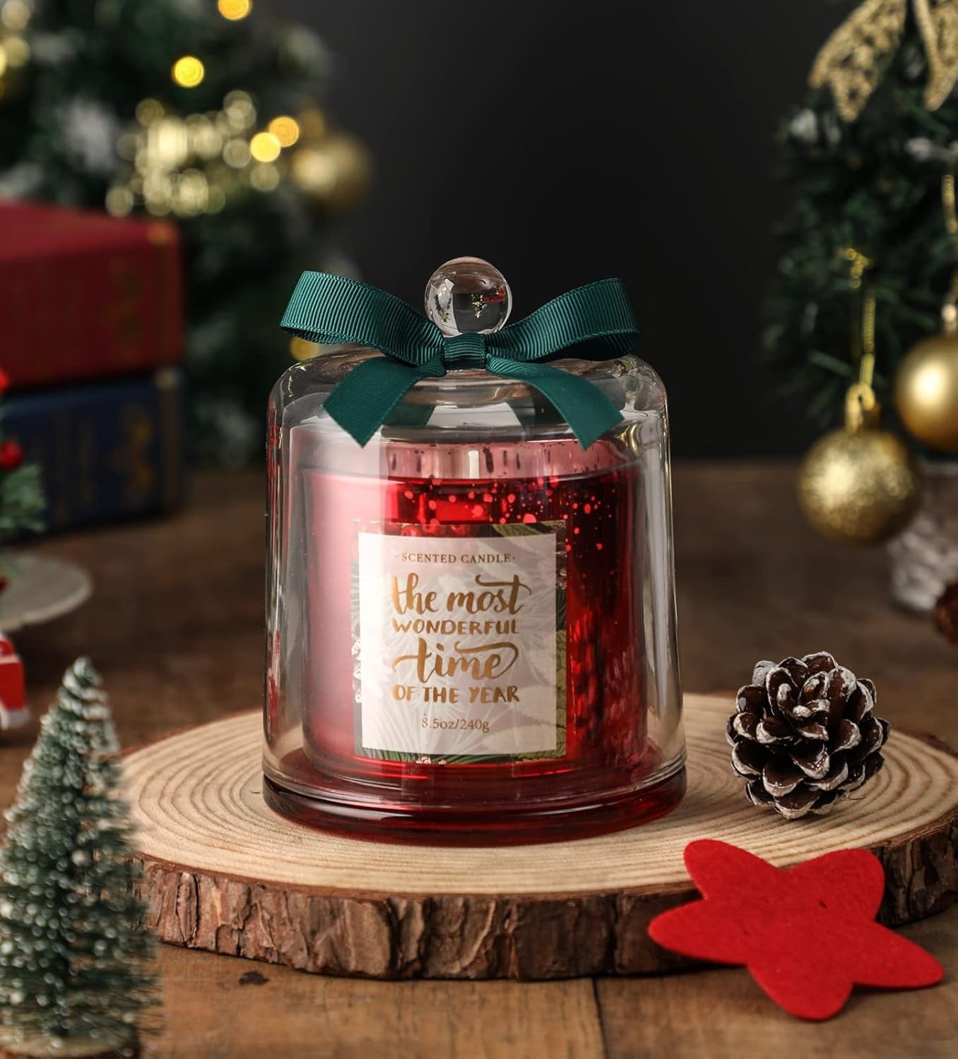 Christmas Candle, Pine Scented Candle, Christmas Gifts for Women, Holiday Winter Candle, Scented Candle for Home, Natural Soy Wax,8.5Oz,Red