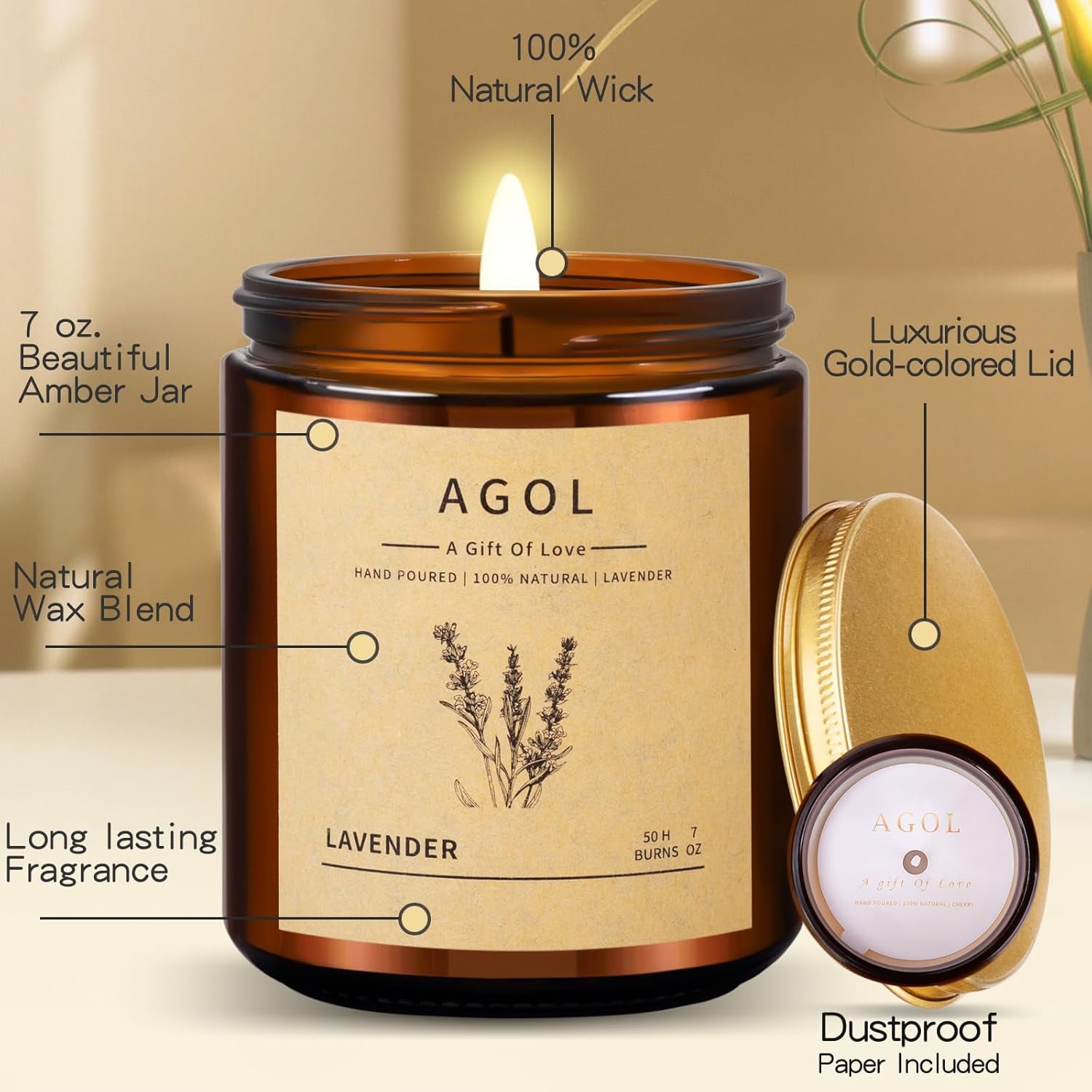 4 Pack Scented Candles for Home, 36 Oz 200 Hours Burn, Luxury Amber Jar Natural Soy Candles, Aromatherapy Candles Set, Candles Gift for Women Men Birthday Thanksgiving Christmas, Spa, Sleep,Yoga,Read