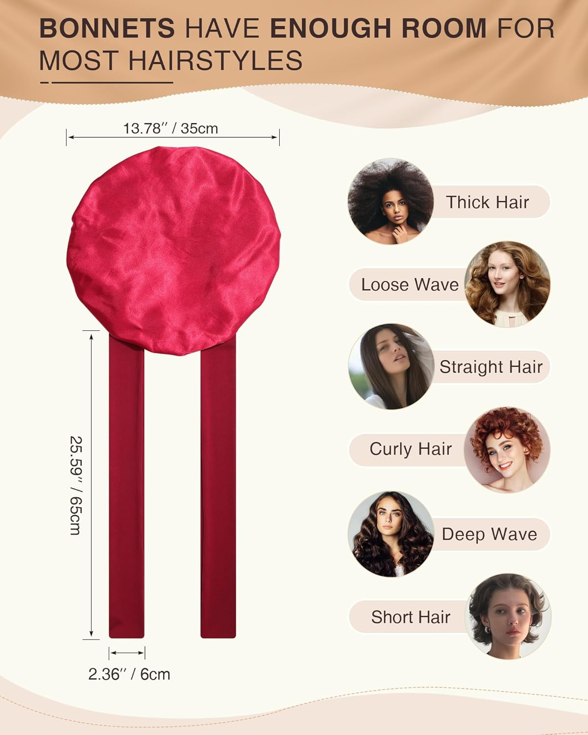 2PCS Satin Bonnets Silk Bonnet for Sleeping Women Curly Hair Bonnet with Tie Band Bonnets Sleep Cap