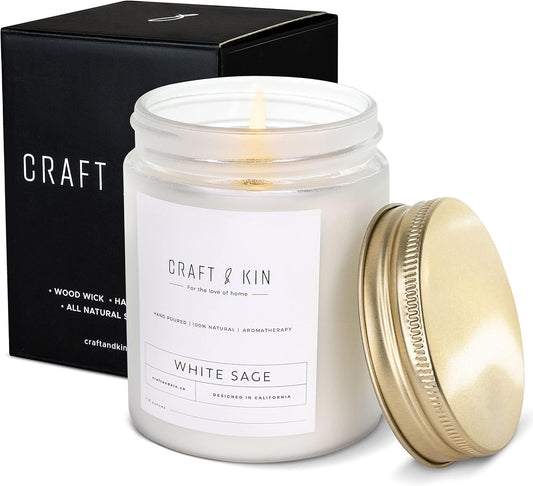 White Sage Fall Scented Candless for Cleansing | 8 Oz 45 Hour Long Lasting | Classic Soy Woodwick Fall Candles | Made with Natural Soy | Gifts for Men and Women