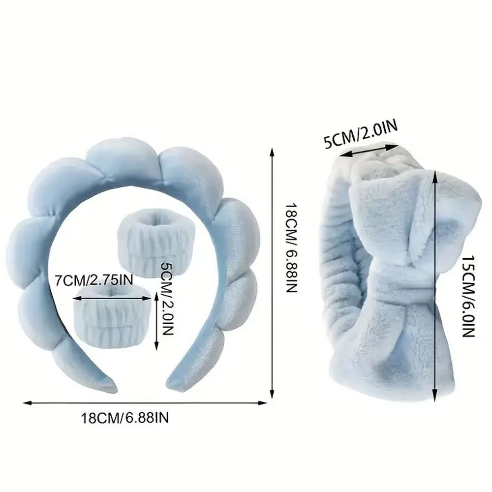 4Pcs Skincare Accessories for Face Wash Skincare Hair Accessories，Sponge Spa Headbands & Wristband Set, for Washing Face Makeup