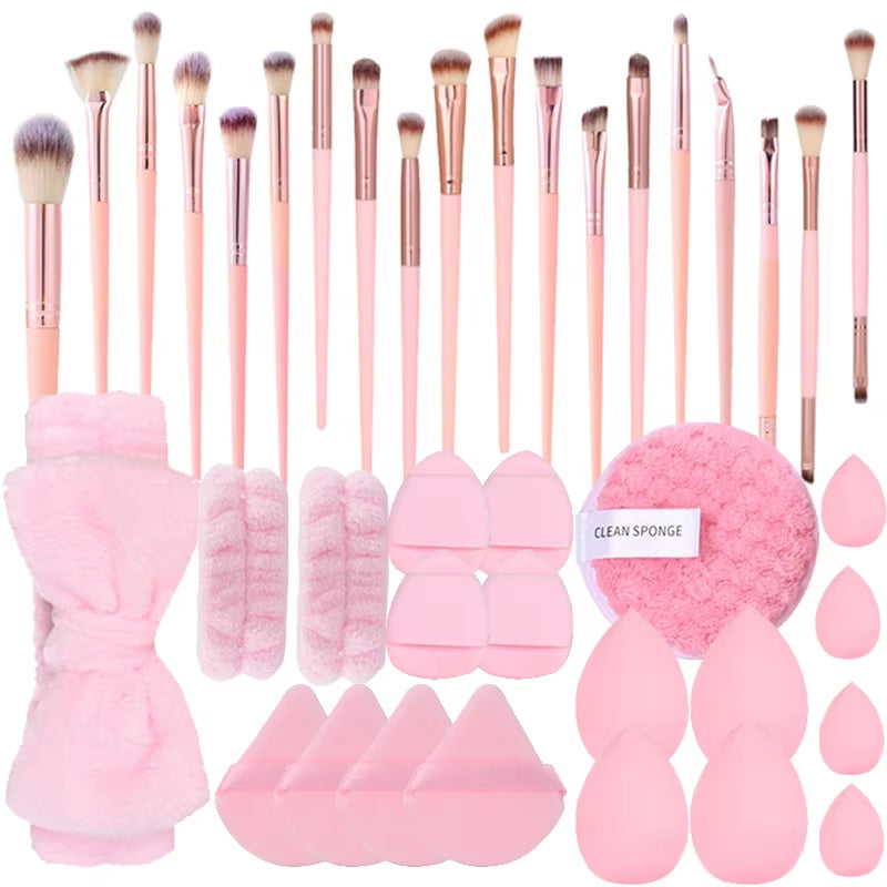 12-40PCS Makeup Tool Set Makeup Sponge Powder Puff Full Set Fluffy Makeup Brush Eyeshadow Brush Blush Brush Women Cosmetic Tool