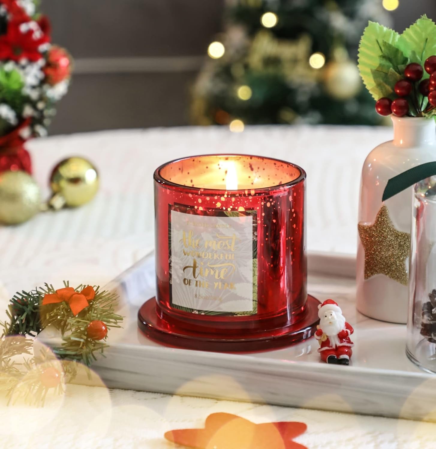 Christmas Candle, Pine Scented Candle, Christmas Gifts for Women, Holiday Winter Candle, Scented Candle for Home, Natural Soy Wax,8.5Oz,Red