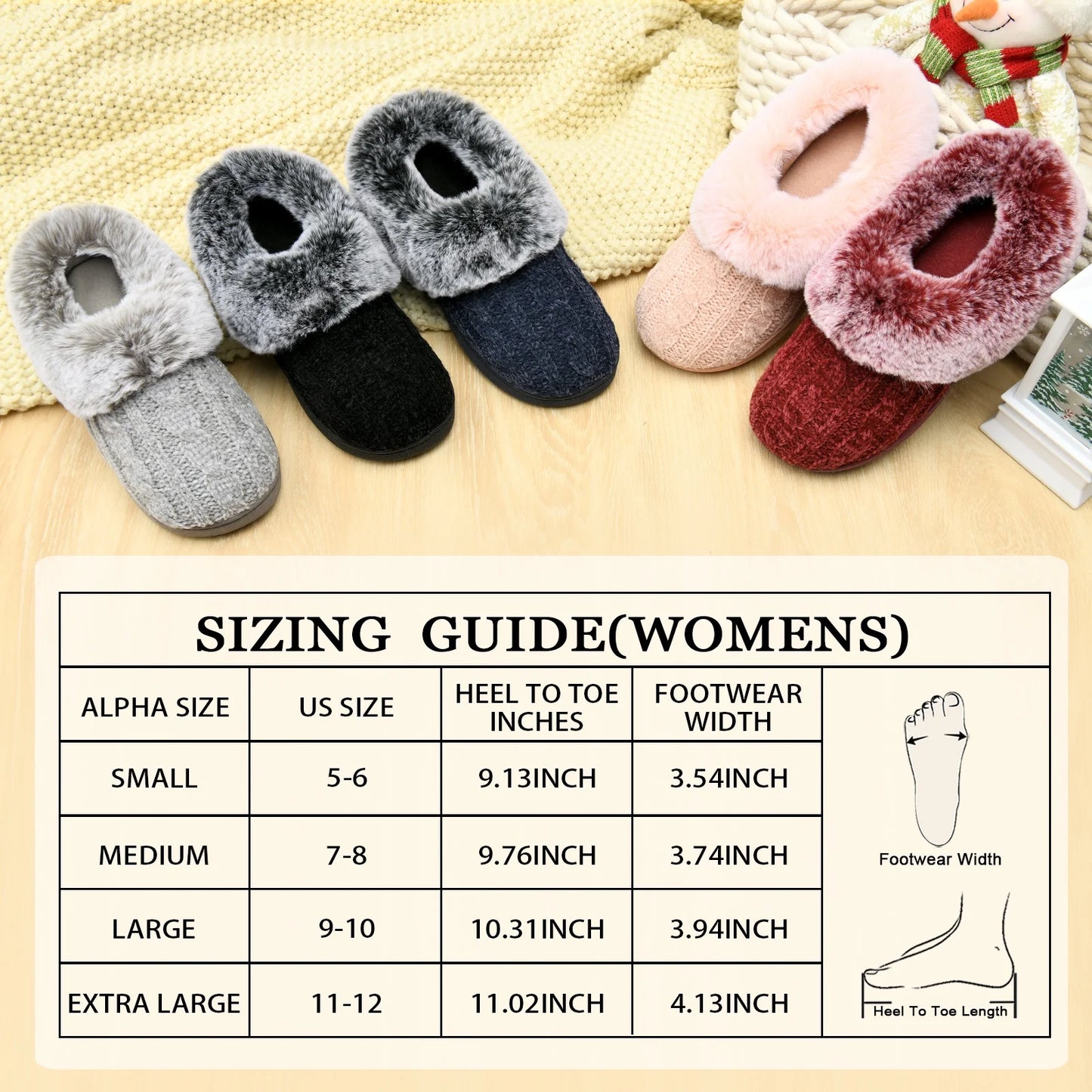 Winter Fuzzy Womens Slippers Fluffy House Slippers with Memory Foam