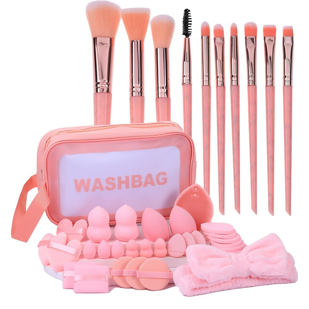 Starry Sky Makeup Brush Set 40Pcs Makeup Foundation Tool Set Sponges Foundation Eye Shadow Powder Blending Brush with Makeup Sponge, Powder Puffs for Beginner &Professional