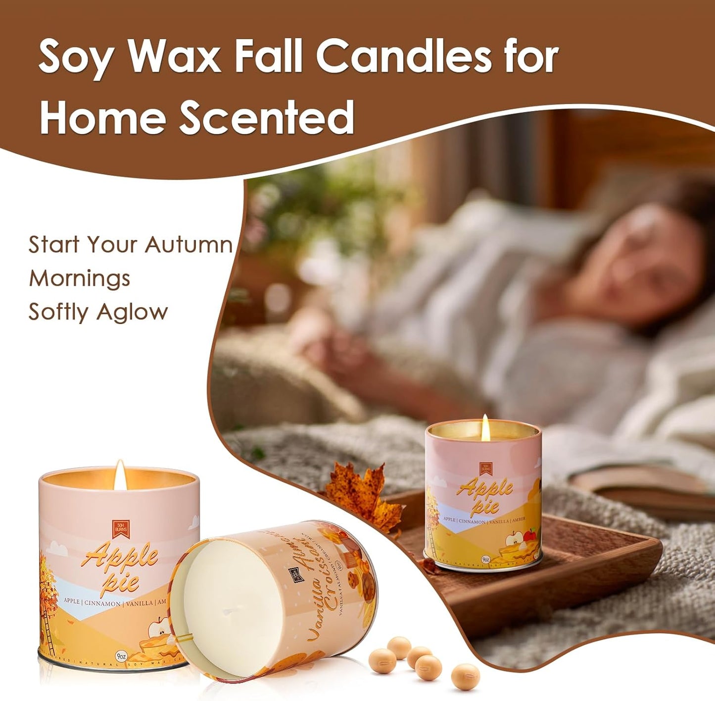 Apple Pie Fall Candles for Home Scented Halloween Easter Thanksgiving 40 Hours Burning 9Oz Scented Candle, Aromatherapy Birthday Soy Candles Gift for Women Men