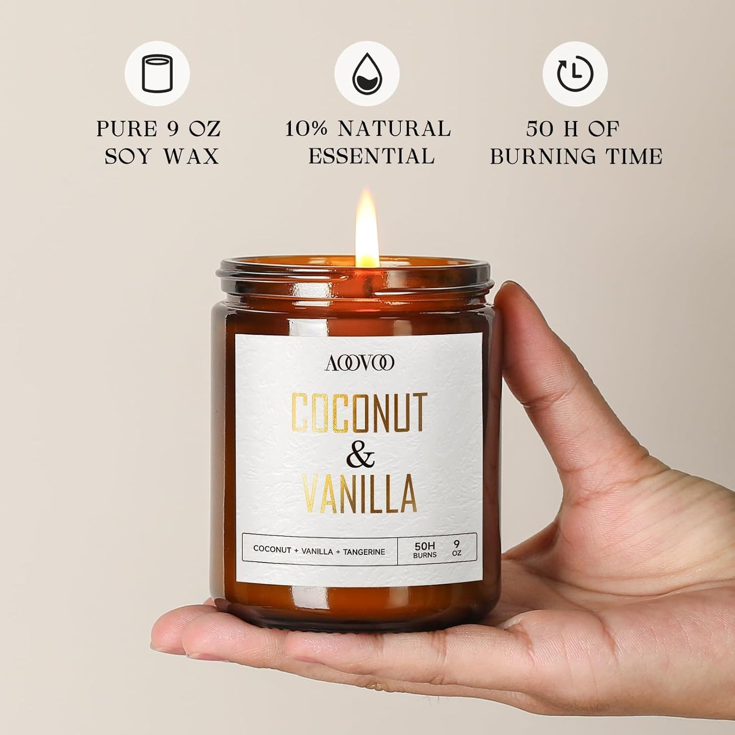 Coconut Vanilla Candles - 9 Oz Scented Candles, Aromatherapy Candle, Soy Candle for Home Scented