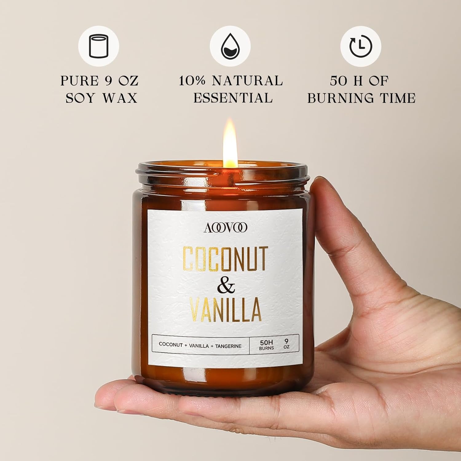 Coconut Vanilla Candles - 9 Oz Scented Candles, Aromatherapy Candle, Soy Candle for Home Scented