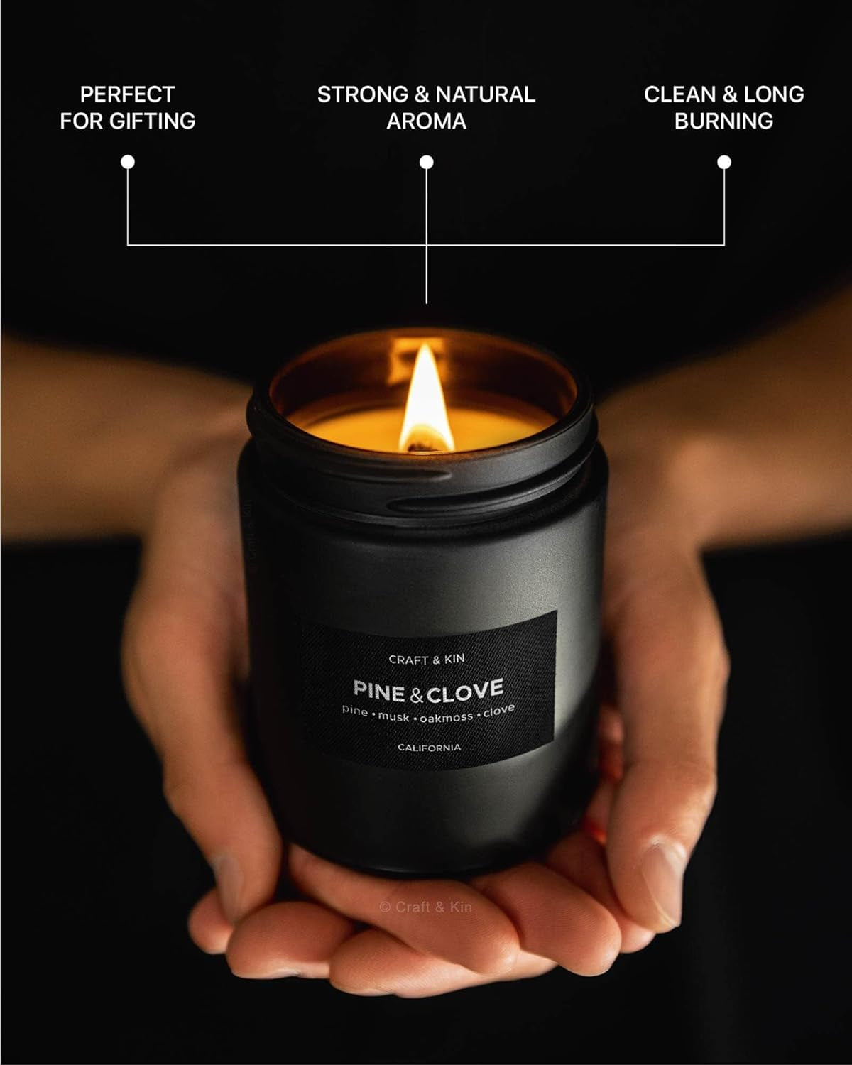 Premium Pine & Clove Candle | Black Fall Scented Candles for Home | Long Lasting with 45 Hour Burn Time, 7.6Oz | Made with Fall Soy Candles | Aromatherapy at Home | Gifts for Men