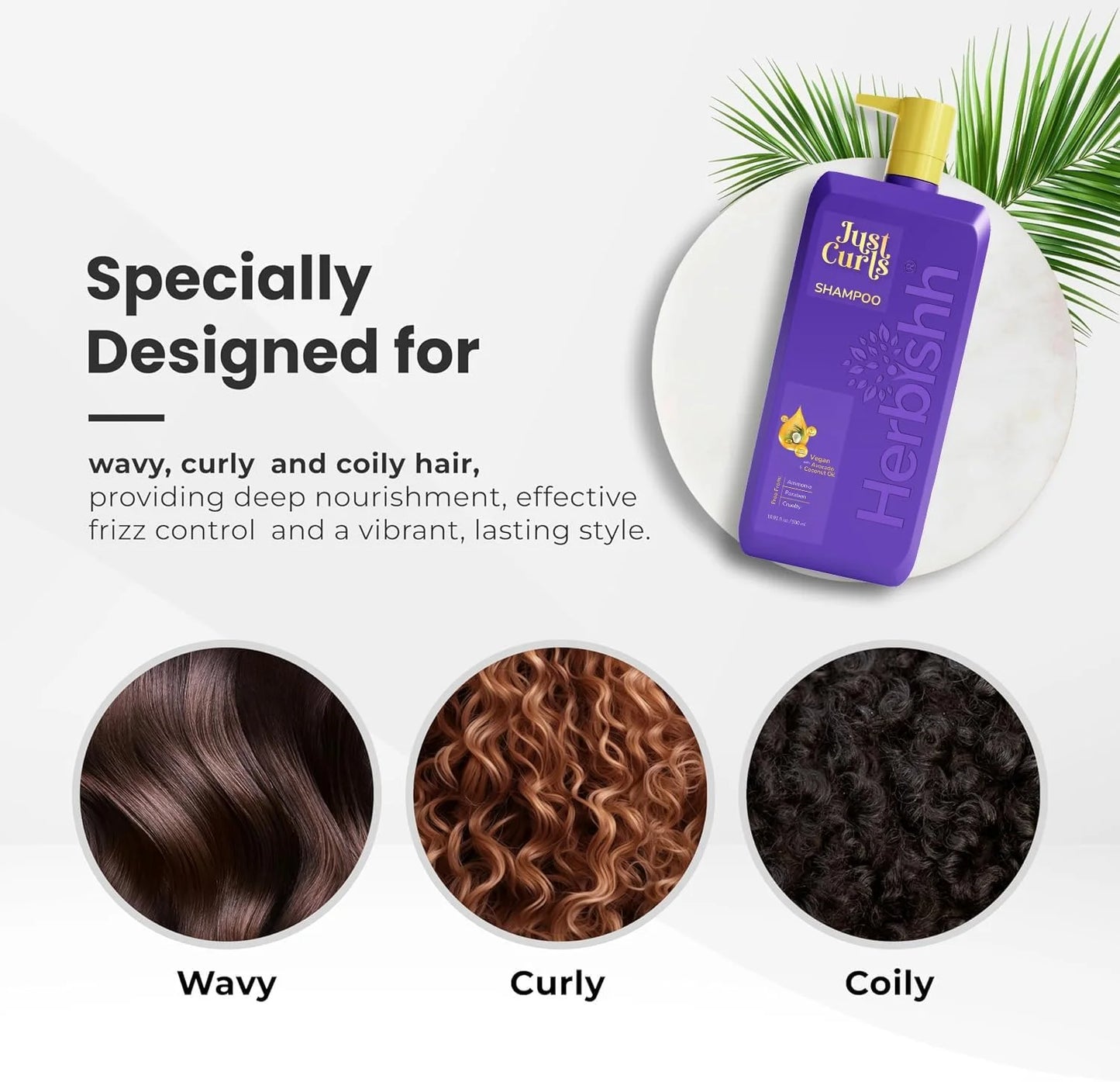 Just Curls Vegan Shampoo for Curly Hair Products Kit Enriched with Avocado & Coc