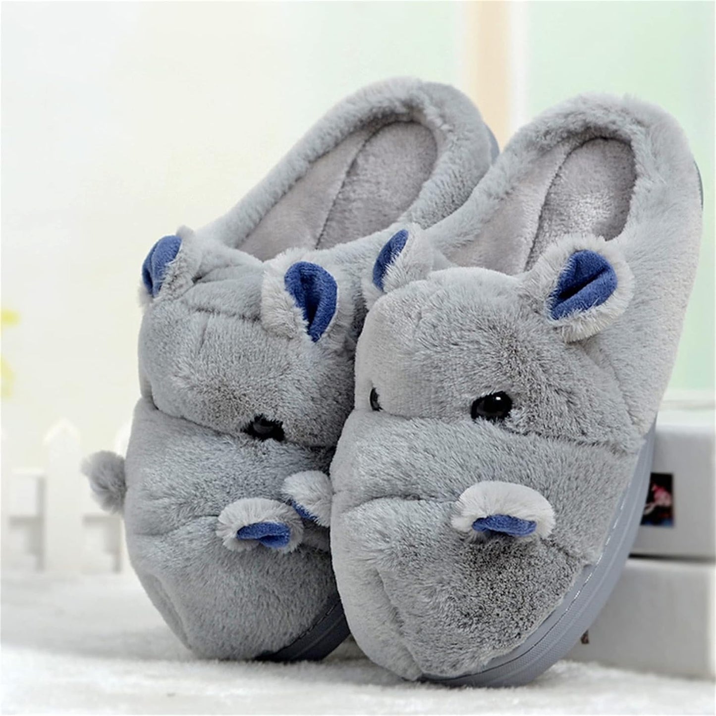 Women'S Cartoon Animal Hippo Slippers - Winter Warm Furry Cute Home Slippers