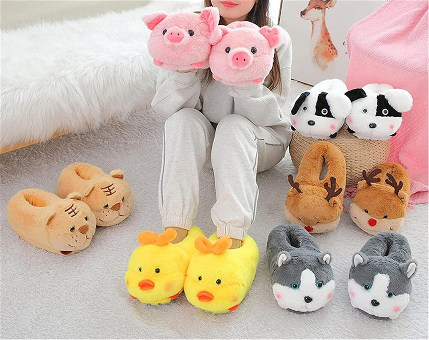 Animal Slippers - Hamster, Pig, Duck & Sheep Shoes - Winter Warm Cotton Anti-Skid Slippers