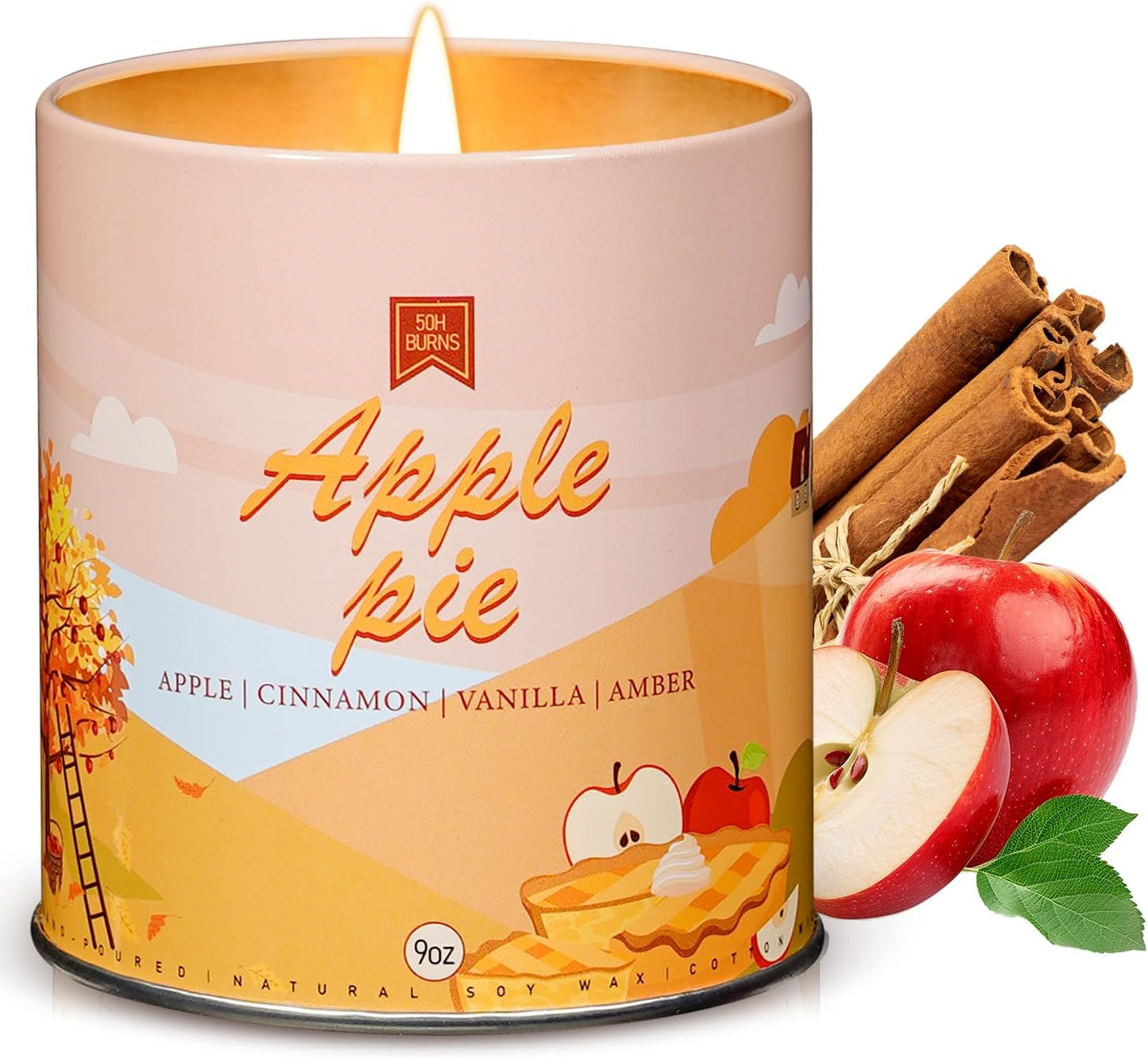 Apple Pie Fall Candles for Home Scented Halloween Easter Thanksgiving 40 Hours Burning 9Oz Scented Candle, Aromatherapy Birthday Soy Candles Gift for Women Men