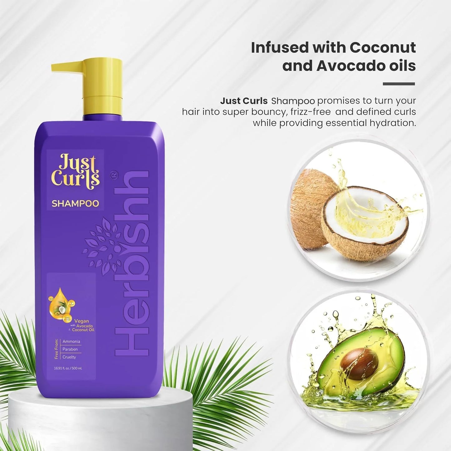 Just Curls Vegan Shampoo for Curly Hair Products Kit Enriched with Avocado & Coc