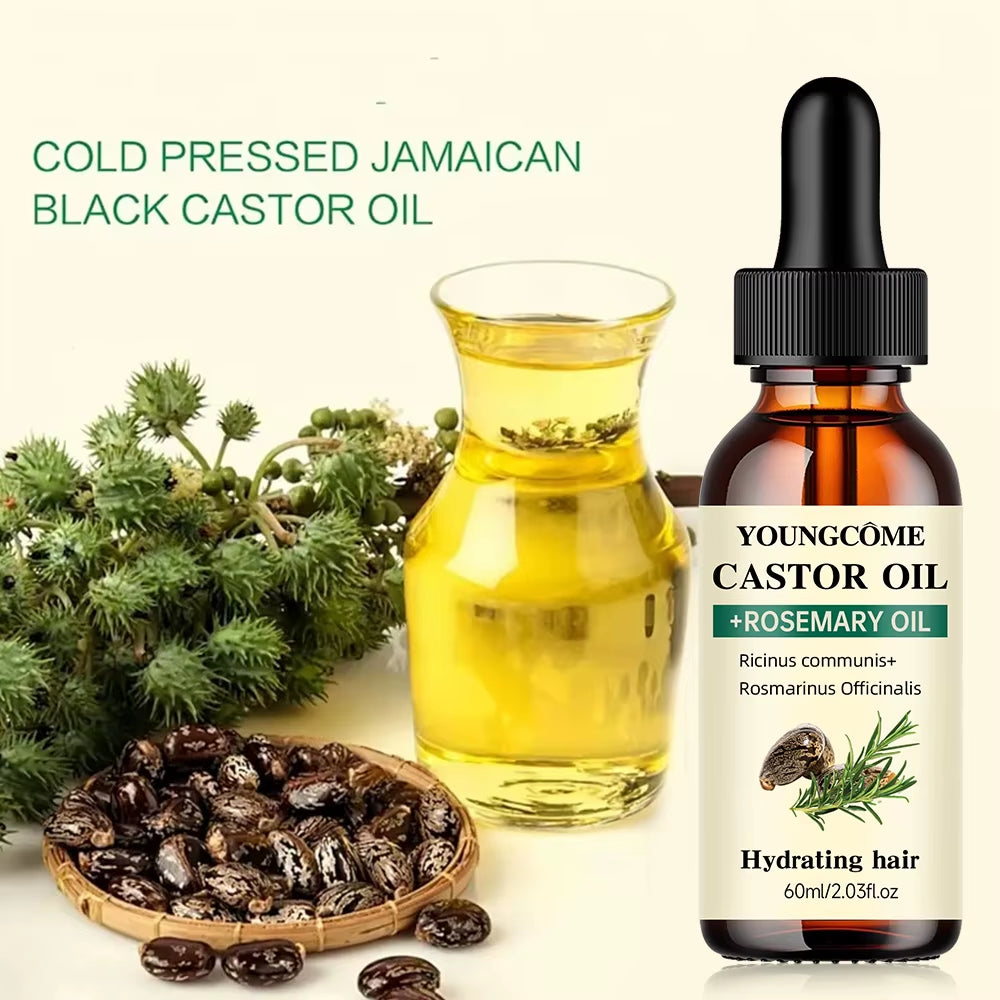 Mix Castor Oil and Rosemary Oil for Hair Growth Enhances Hair Thickness and Shine, Reduce Hair Loss and Split Ends Hair Care Oil