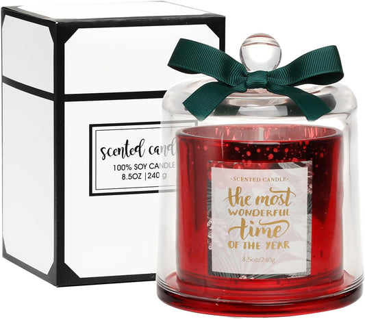 Christmas Candle, Pine Scented Candle, Christmas Gifts for Women, Holiday Winter Candle, Scented Candle for Home, Natural Soy Wax,8.5Oz,Red