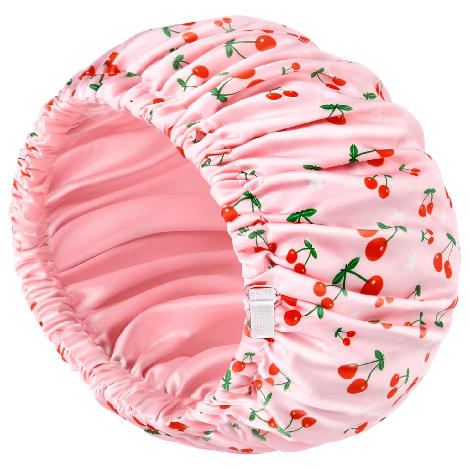 Shower Cap for Women Terry Lined Bath Cap Large Reusable Waterproof Elastic Band Pink Shower Caps for Long Thick Hair Soft Bath Shower Hair Caps Pink Cherries