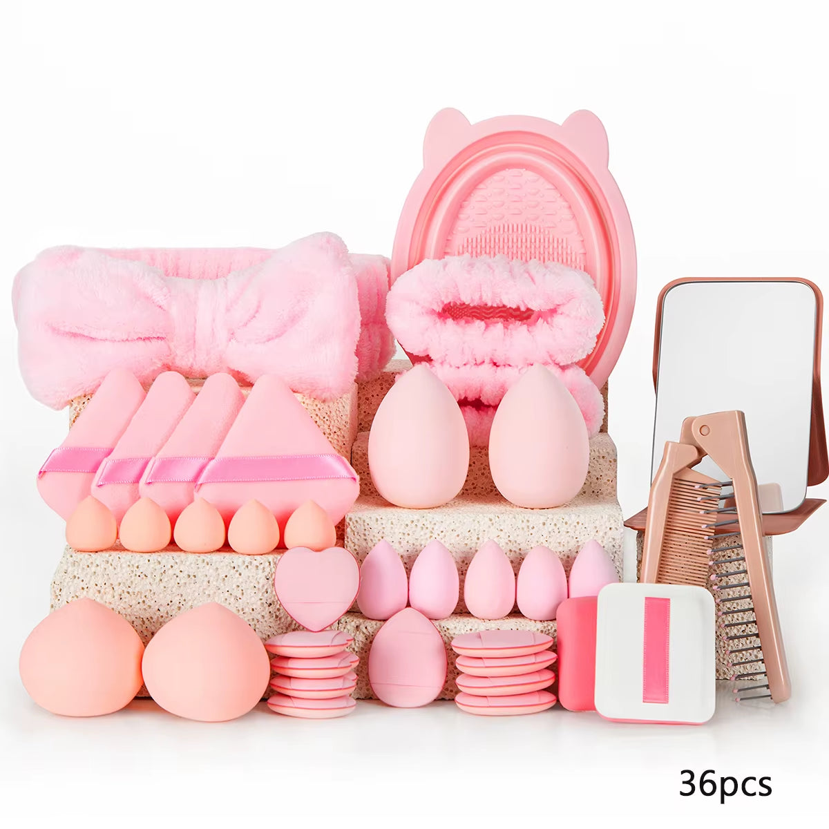 12-40PCS Makeup Tool Set Makeup Sponge Powder Puff Full Set Fluffy Makeup Brush Eyeshadow Brush Blush Brush Women Cosmetic Tool