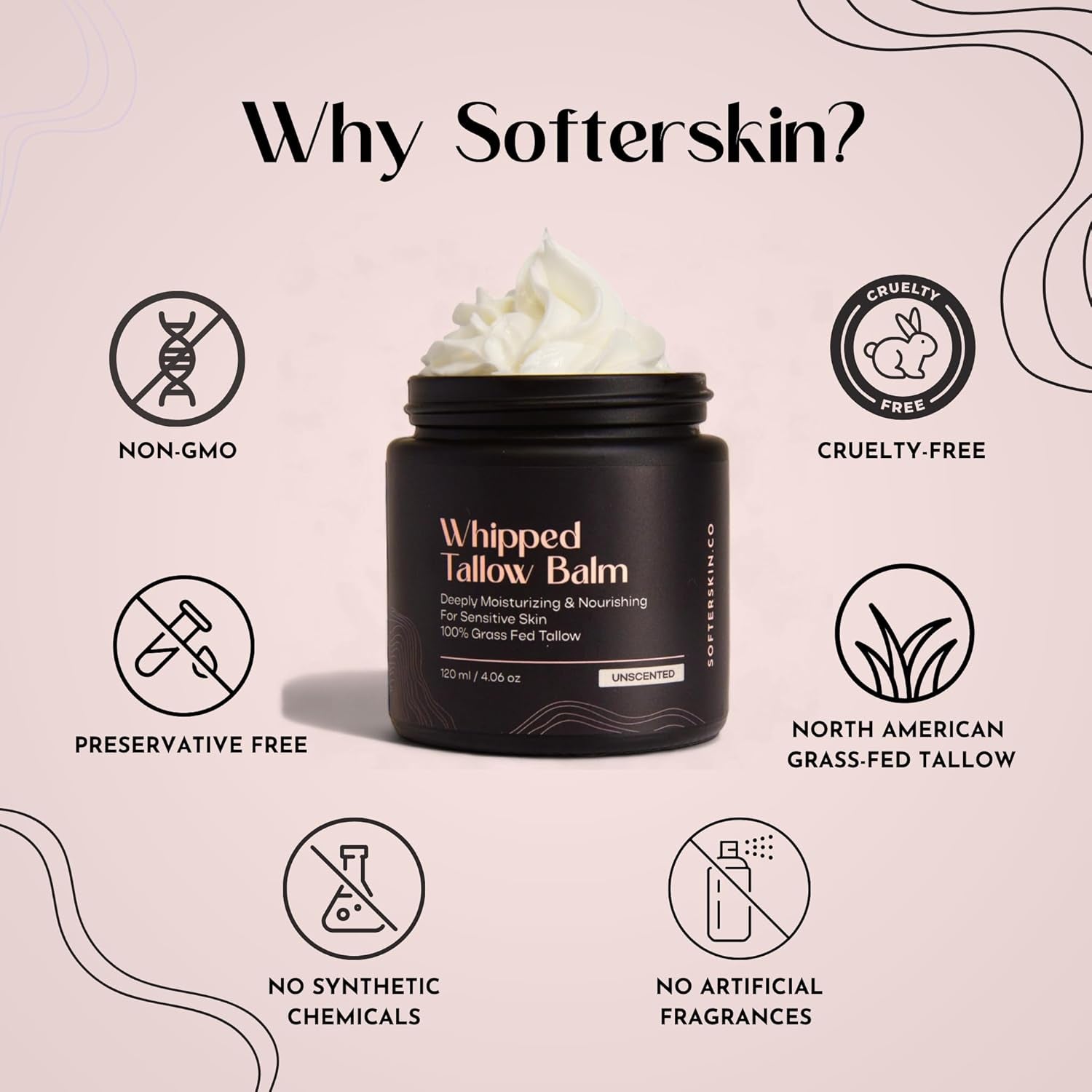 Beef Tallow for Skin (Unscented 4 Oz) - Whipped Tallow Balm for Face and Body - Natural Moisturizer for Sensitive Dry Skin - Handmade Body Butter Lotion - 100% Grass-Fed - Gentle Skincare