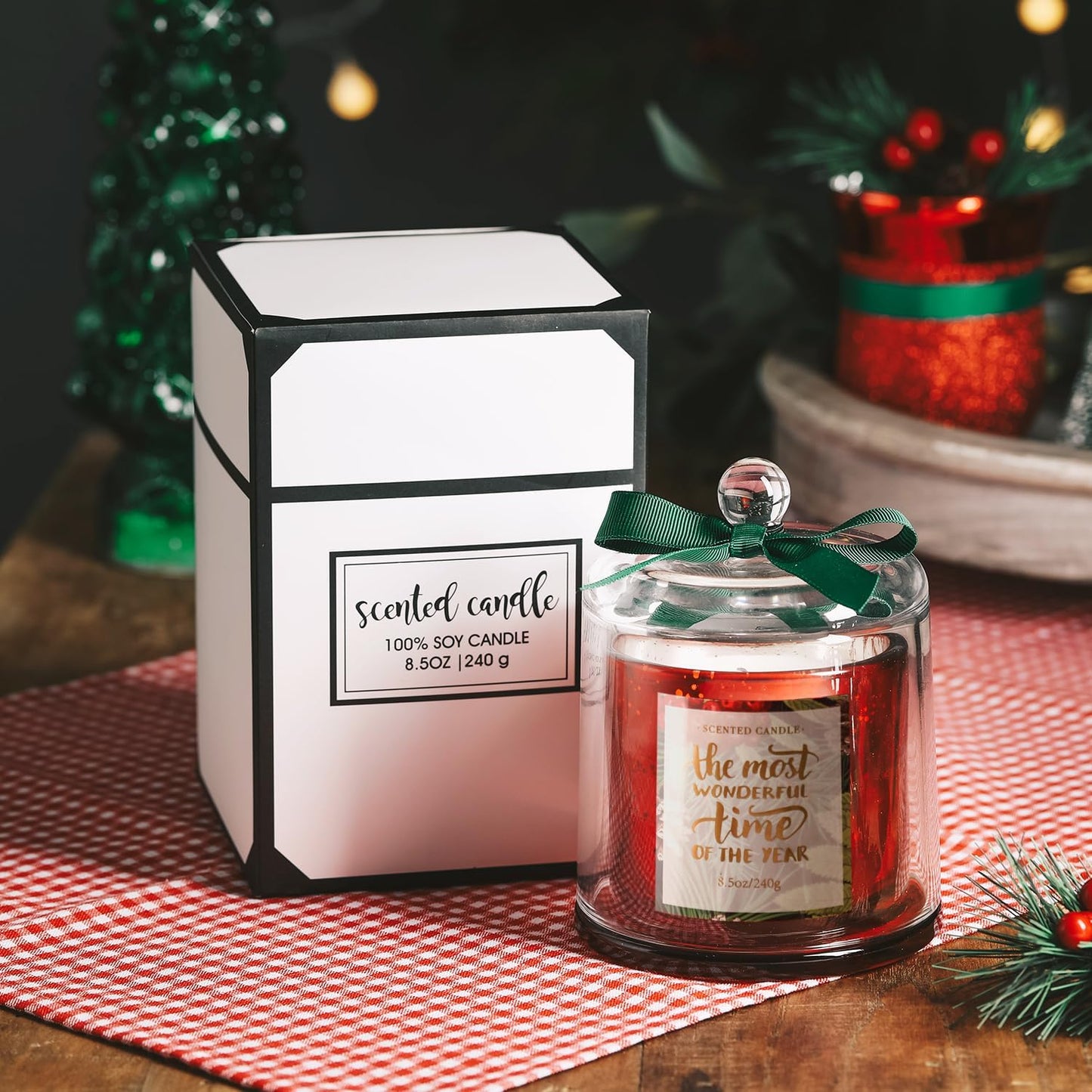 Christmas Candle, Pine Scented Candle, Christmas Gifts for Women, Holiday Winter Candle, Scented Candle for Home, Natural Soy Wax,8.5Oz,Red