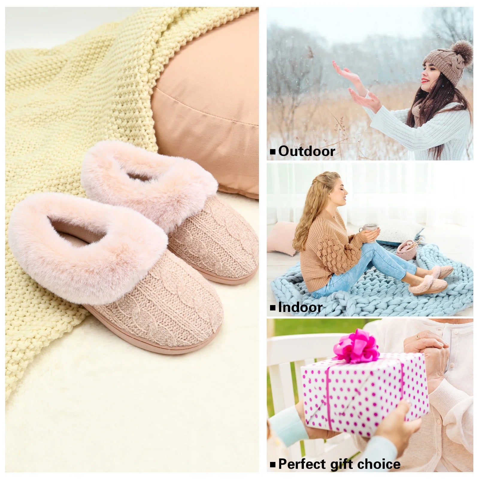 Winter Fuzzy Womens Slippers Fluffy House Slippers with Memory Foam