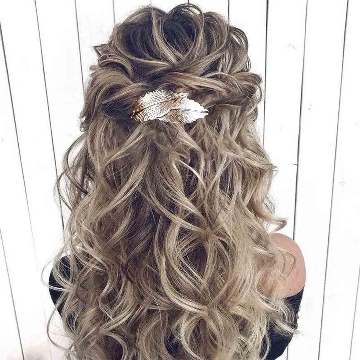 Vintage Leaf Hair Clip Barrettes Metal Leaf Barrette Clips Head Clips French Leaf Feather Hair Barrettes Leaf Hair Pin Clip Chunky Leaf Hair Pins Headdress for Women(Gold)