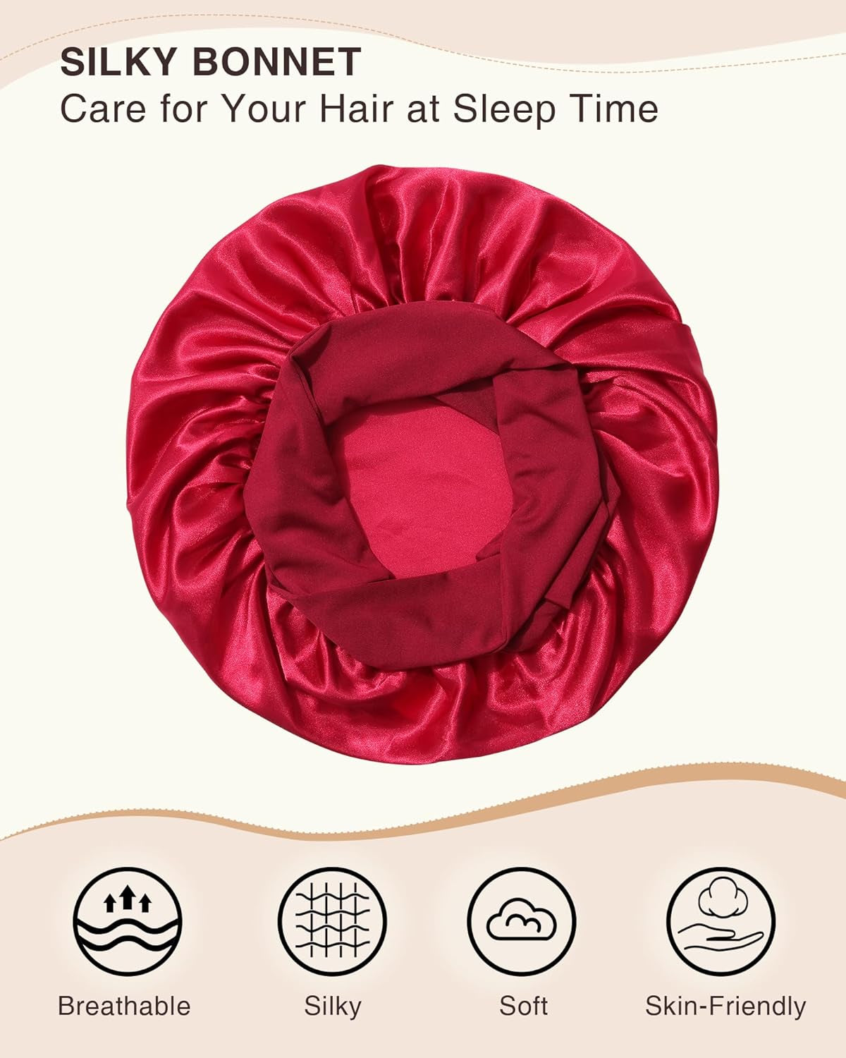 2PCS Satin Bonnets Silk Bonnet for Sleeping Women Curly Hair Bonnet with Tie Band Bonnets Sleep Cap