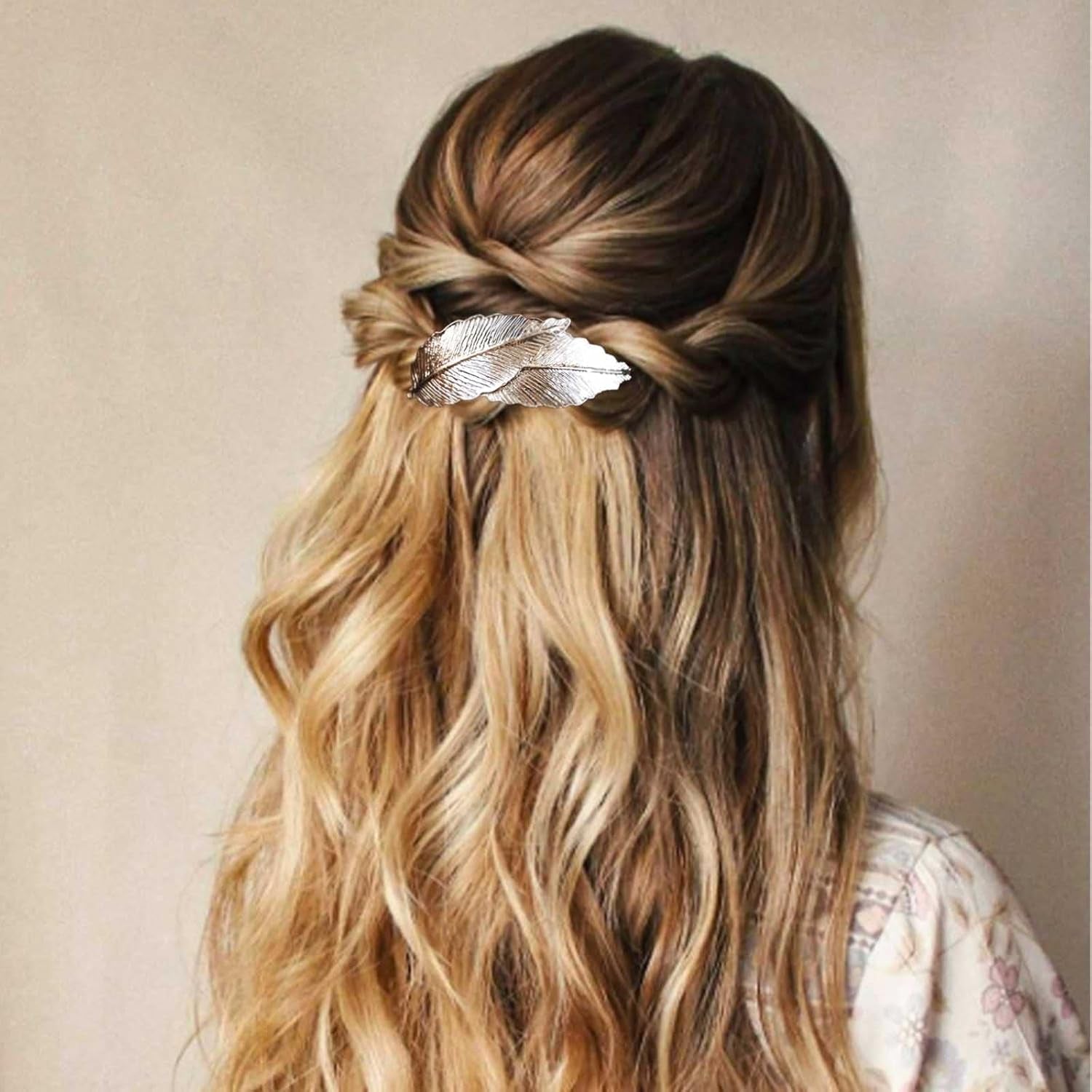 Vintage Leaf Hair Clip Barrettes Metal Leaf Barrette Clips Head Clips French Leaf Feather Hair Barrettes Leaf Hair Pin Clip Chunky Leaf Hair Pins Headdress for Women(Gold)