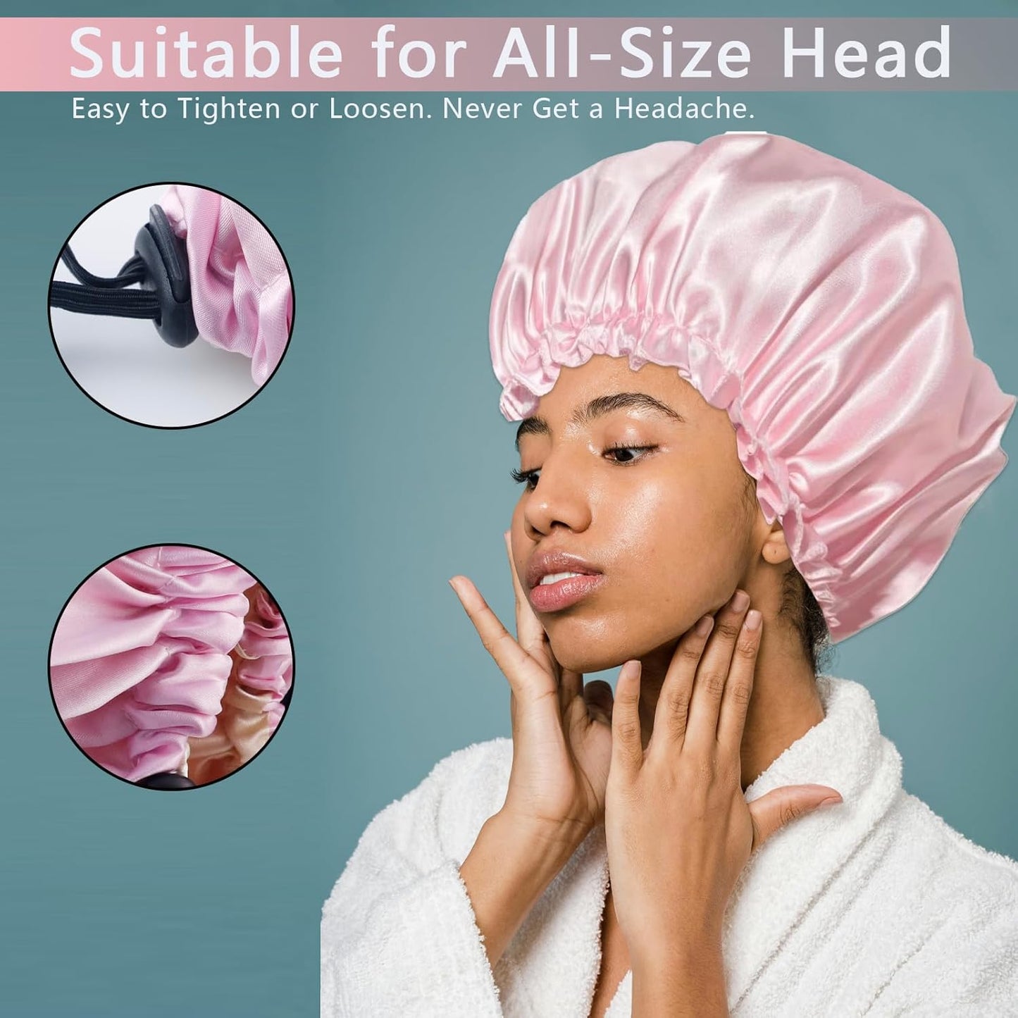 2PCS Silk Bonnet, 14Inch Adjustable Black and Pink Satin Bonnet for Sleeping, Double Layered Satin Cap Hair Bonnet for Sleeping, Women Curly Natural Hair