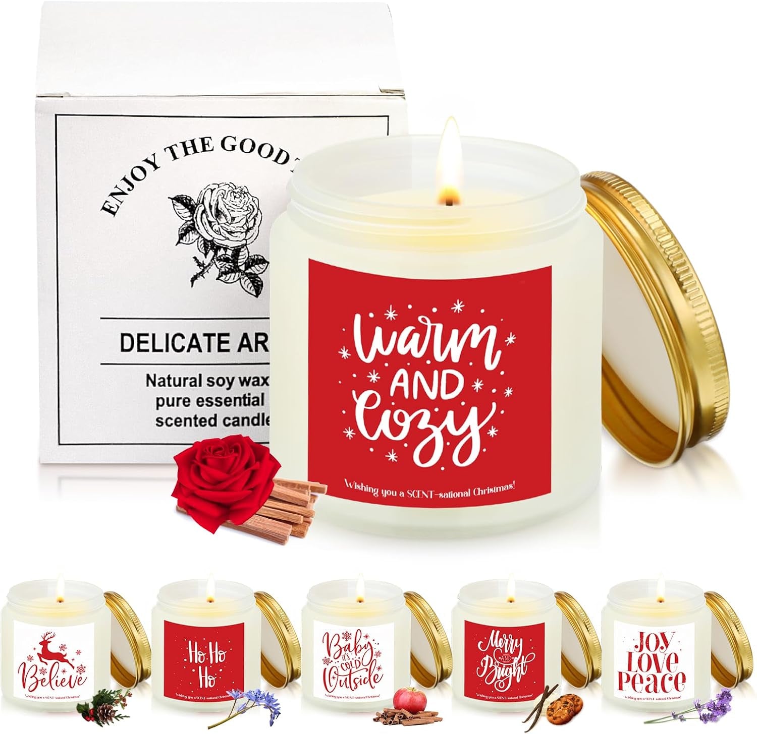 6 Pcs Christmas Scented Candles Christmas Candle Set Soy Holiday Candles 3.5 Oz Candle Winter Candle Gifts for Women Men Family Friends Coworkers Appreciation (Classic Scent)