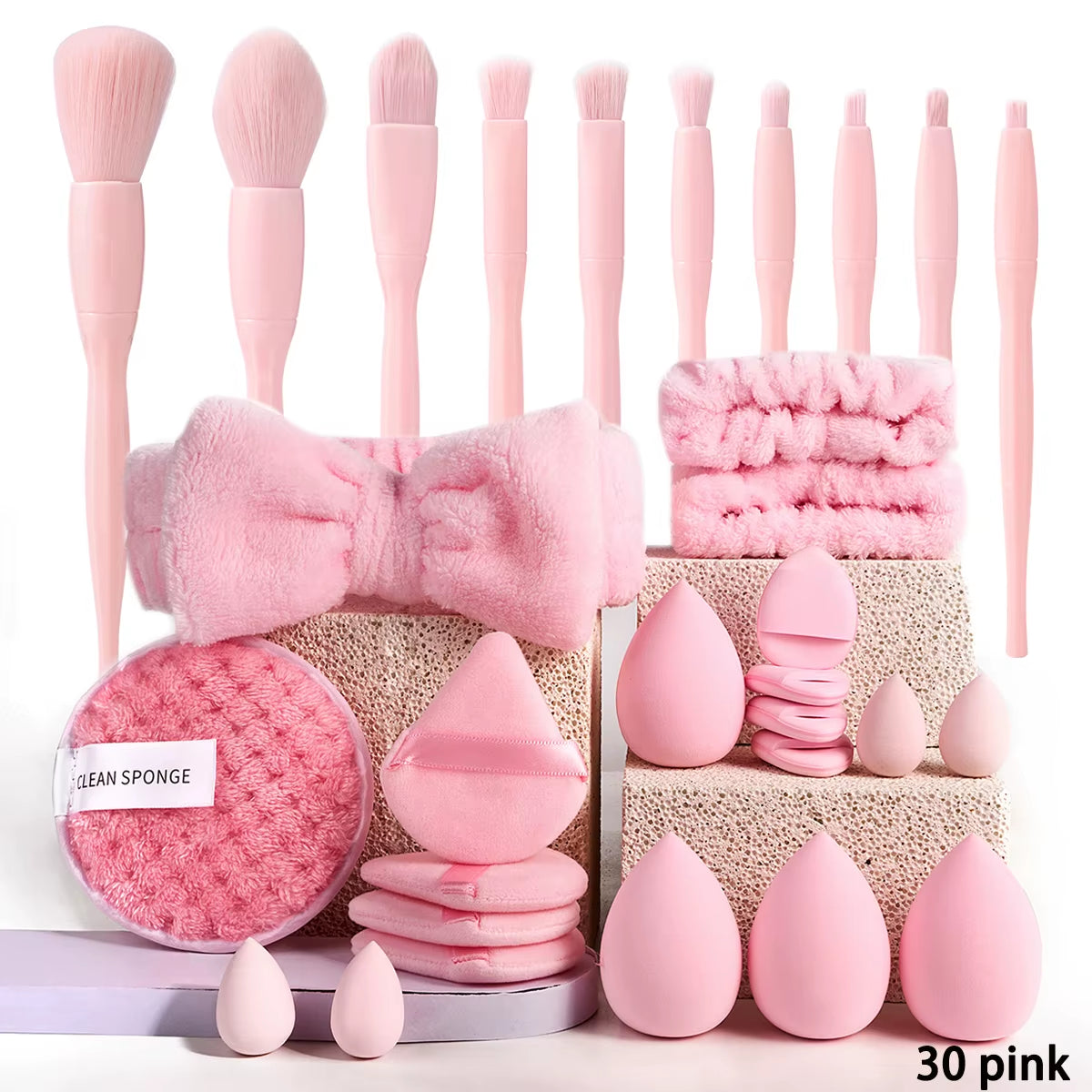 12-40PCS Makeup Tool Set Makeup Sponge Powder Puff Full Set Fluffy Makeup Brush Eyeshadow Brush Blush Brush Women Cosmetic Tool