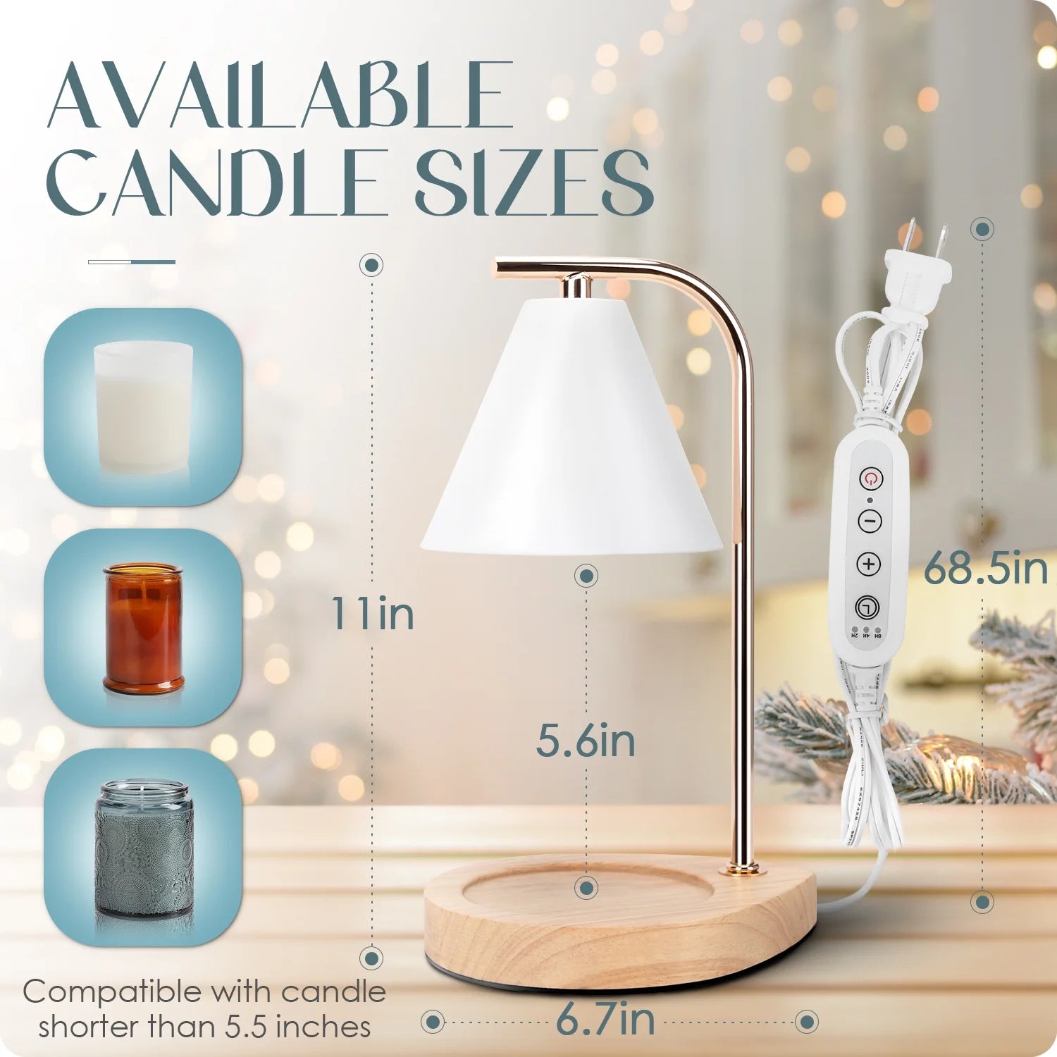 Candle Warmer Lamp with Retro Wooden Base - Home Decor Wax Melt for Small and Large Jar Candles, Candle Heater Lamp with 2 Bulbs, Dimmer and Timer Function-White