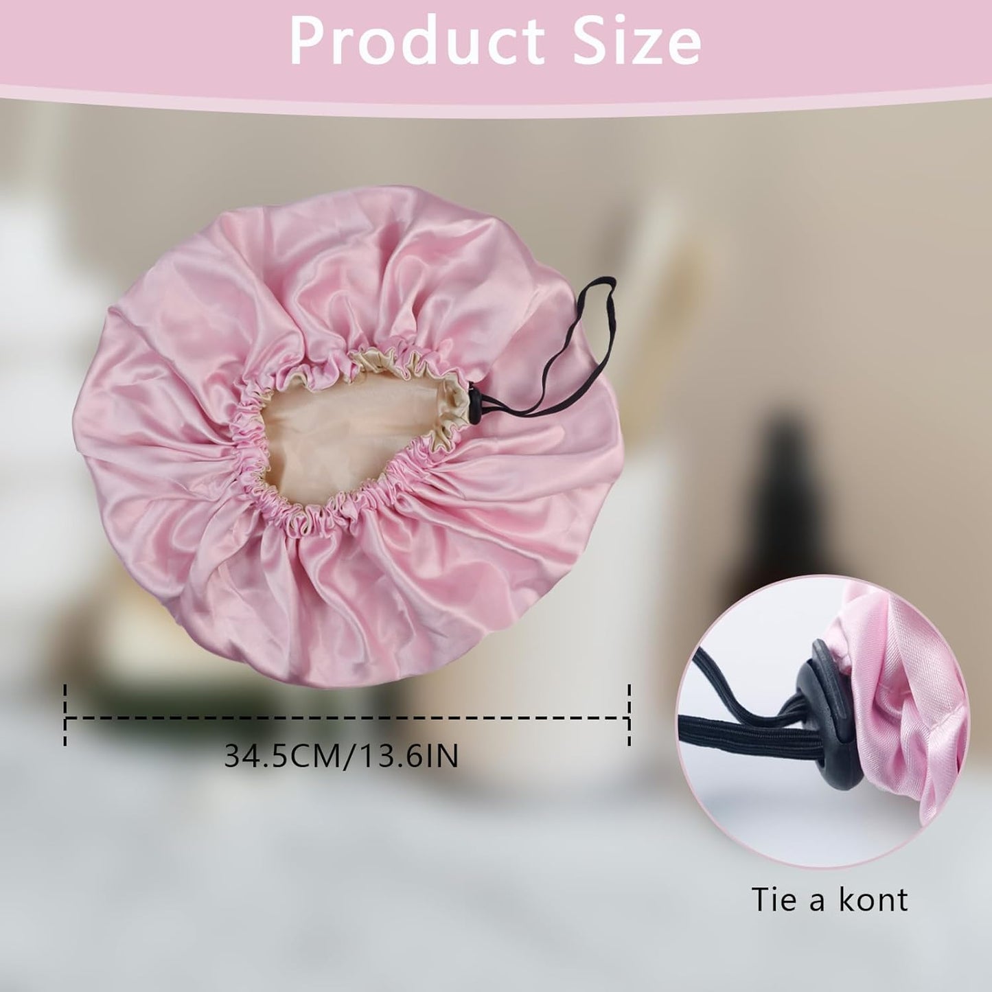 2PCS Silk Bonnet, 14Inch Adjustable Black and Pink Satin Bonnet for Sleeping, Double Layered Satin Cap Hair Bonnet for Sleeping, Women Curly Natural Hair