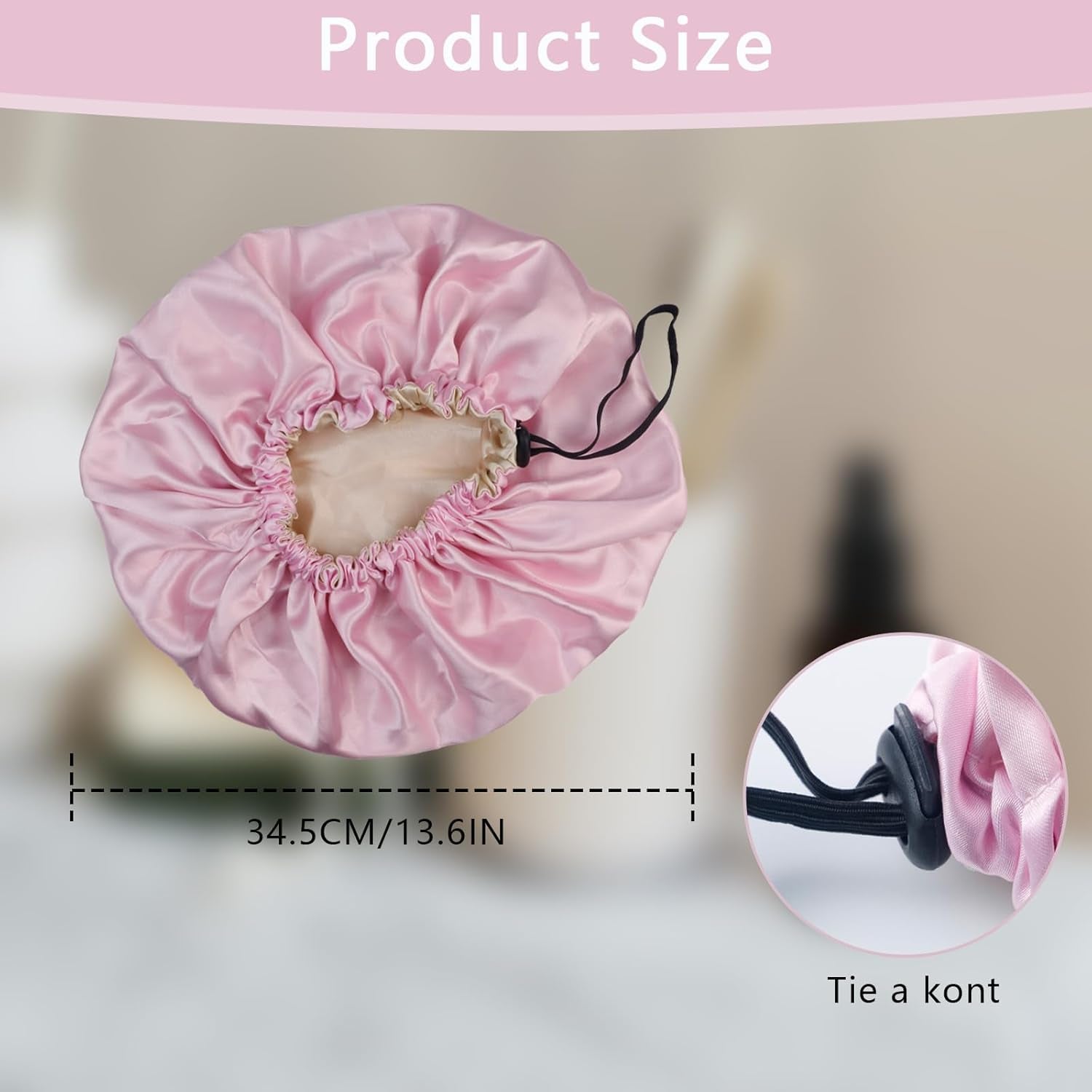 2PCS Silk Bonnet, 14Inch Adjustable Black and Pink Satin Bonnet for Sleeping, Double Layered Satin Cap Hair Bonnet for Sleeping, Women Curly Natural Hair